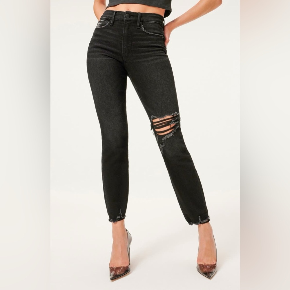 Good American Good Legs Black 172 Cigarette Jeans Distressed Size 8/29 - NEW